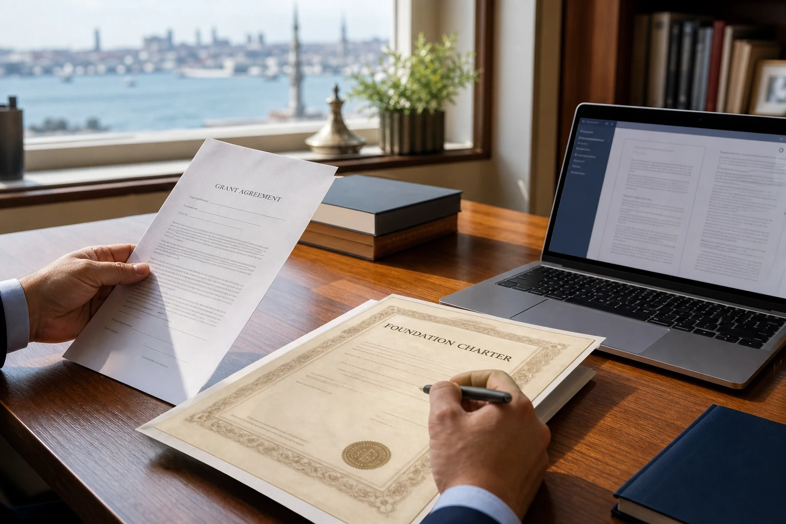 Vakıf mütevelli heyeti IRS Form W-8BEN-E Line 4'te Private foundation onay kutusunu inceliyor