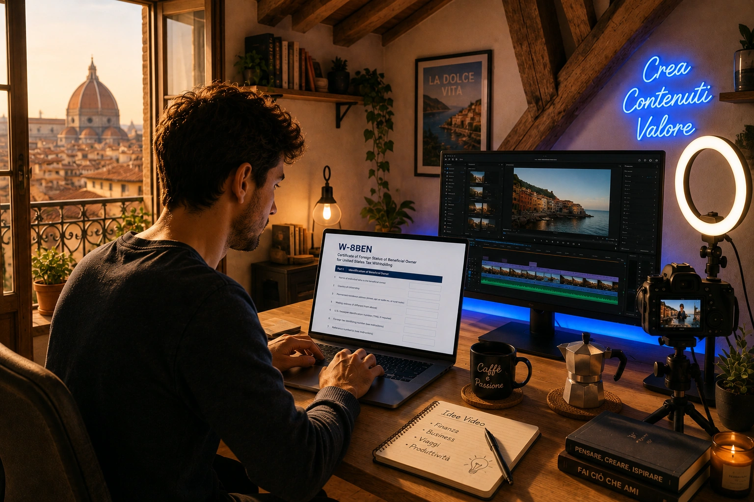Creator YouTube che compila IRS Form W-8BEN per l'onboarding fiscale Google AdSense