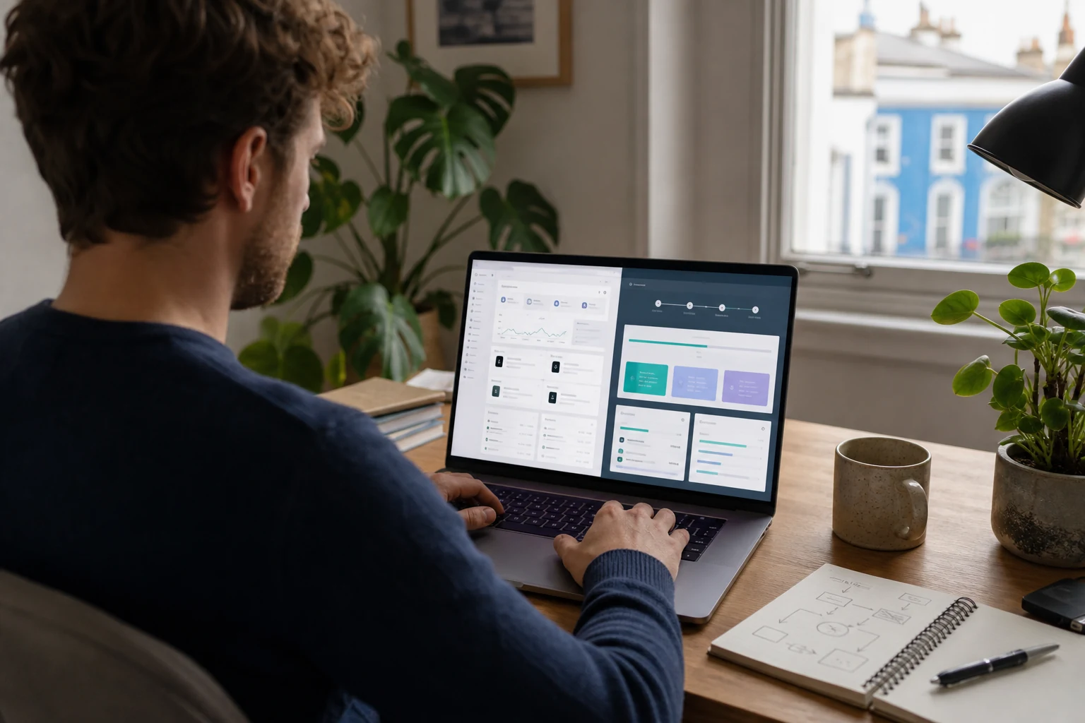 W-8BEN for Gumroad and Lemon Squeezy sellers — a solo developer in Brighton at a laptop with two browser tabs open side by side, one showing a Gumroad dashboard and the other a Lemon Squeezy dashboard, mid-migration of a small SaaS product