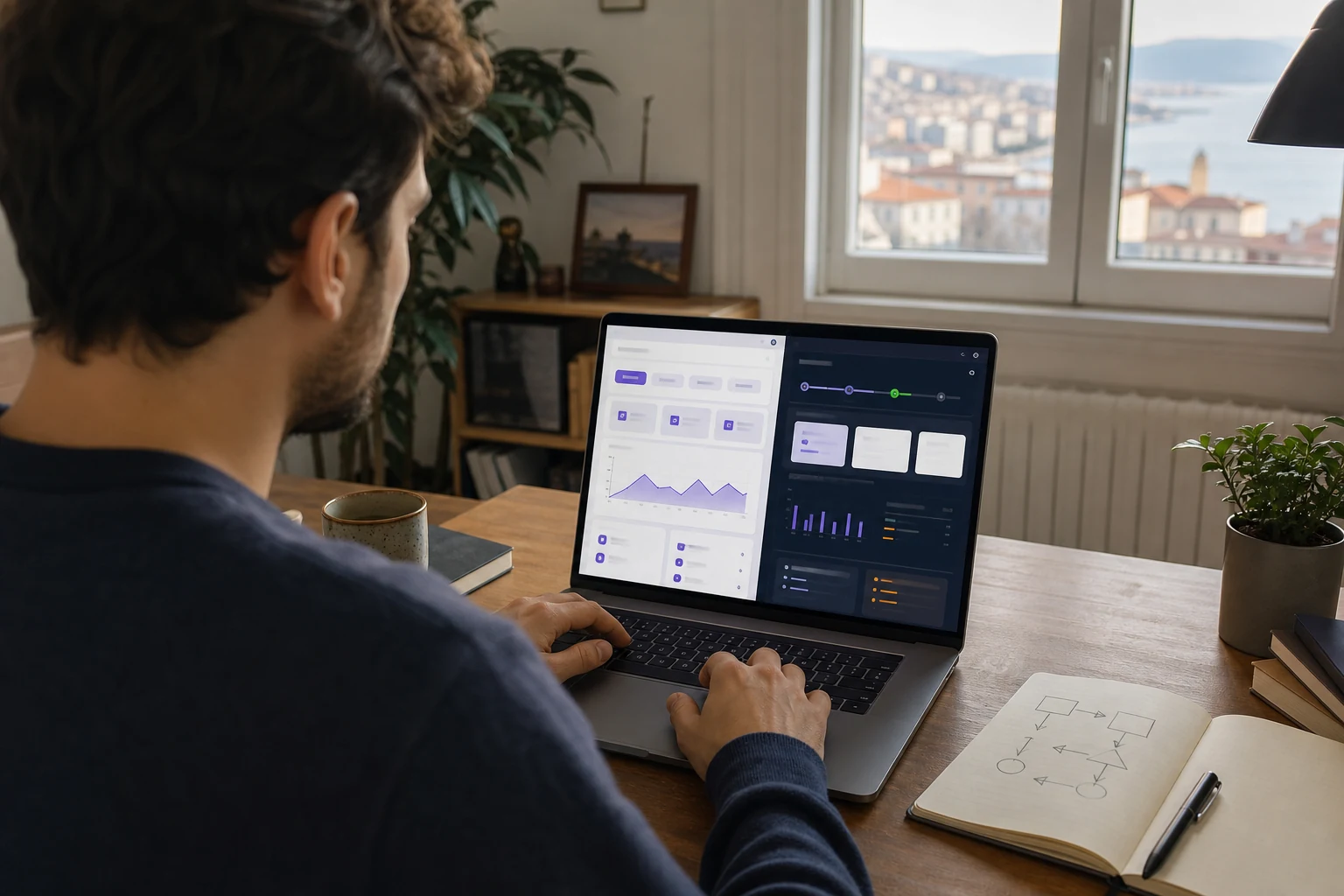 W-8BEN per i venditori Gumroad e Lemon Squeezy — uno sviluppatore autonomo a Trieste davanti al laptop con due schede del browser aperte fianco a fianco, una con una dashboard Gumroad e l'altra con una dashboard Lemon Squeezy, a metà della migrazione di un piccolo prodotto SaaS